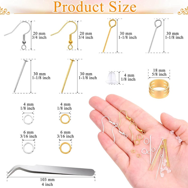 Modacraft Hypoallergenic Earring Making Kit, 2000Pcs Earring Making Supplies Kit with Hypoallergenic Hooks, Earring Findings, Backs, Pins Jump Rings for Jewelry Making Supplies - Image 4